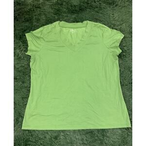 L.L. Bean Shirt Women Size -  XL Green Short Sleeve V Neck Casual Pullover Top